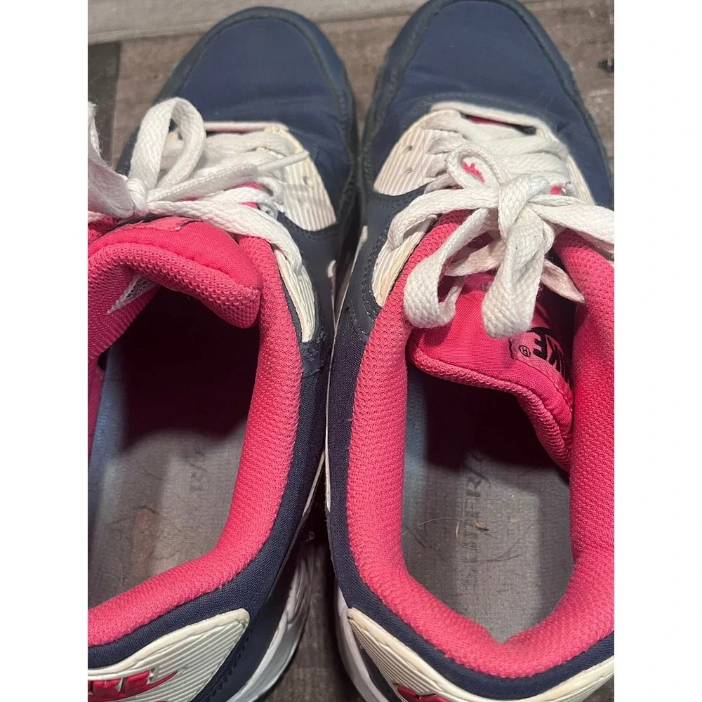 Nike Air Max 90 Navy Blue Pink White Womens Running Shoes 325213-414 Size 10